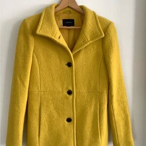 LANDS' END Women's 4T Petite Mustard Yellow Lined Pea Coat Boiled Wool Blend